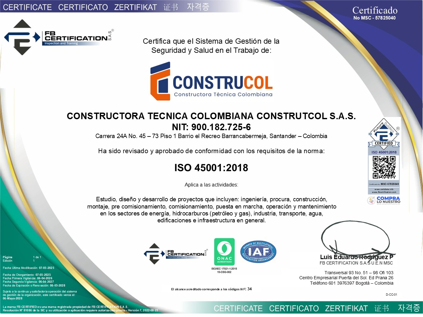 Certificado ISO 45001